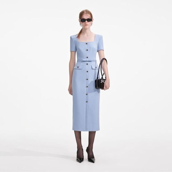 Self-Portrait Dresses & Skirts - NWOT Self-Portrait Crepe Button Square-Neck Midi Dress in Blue